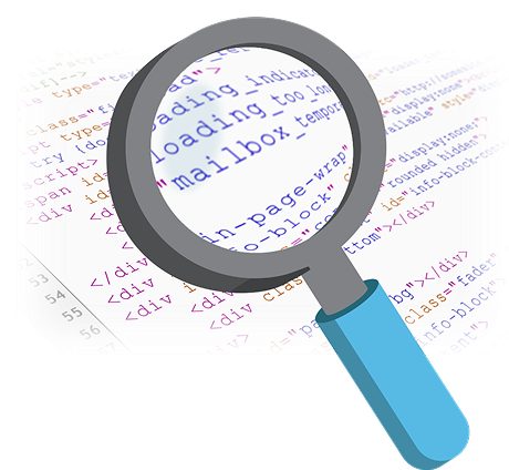Professional accessibility audit with manual testing and WCAG evaluation عدسة تفحص كود الموقع ضمن تدقيق احترافي لإمكانية الوصول